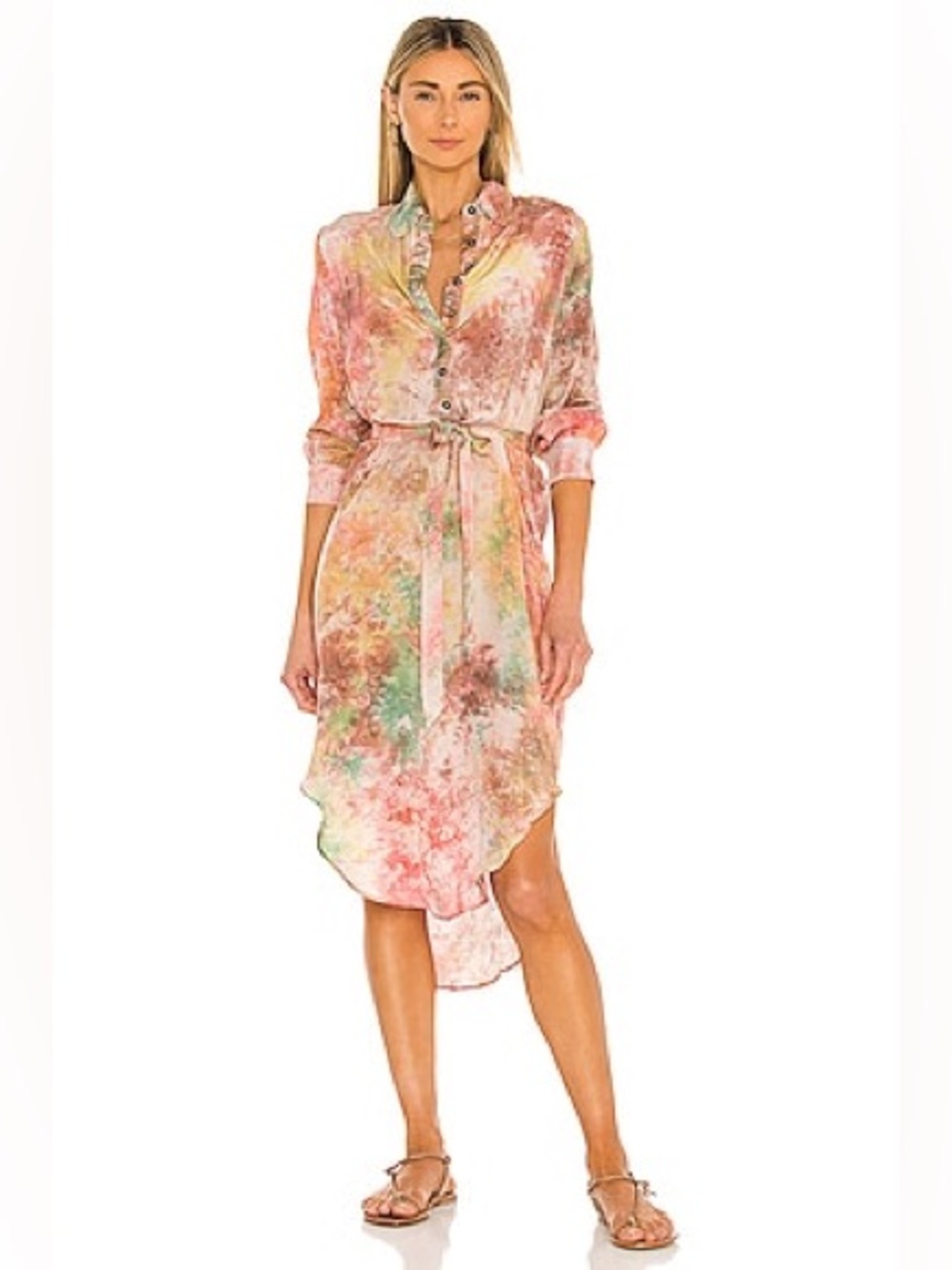 Mes Demoiselles Paris Centaurus Tie Dye Midi Tunic Shirt Dress Button Front 44/L